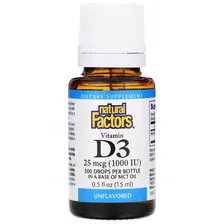Natural Factors Vitamin D3 Drops (Витамин D3 в каплях) без ароматизаторов 25 мкг (1000 МЕ) 15 мл