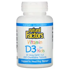 Natural Factors Vitamin D3 (Витамин D3 для детей) клубничный вкус 10 мкг (400 МЕ) 100 жевательных таблеток