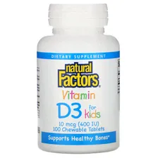 Витамин Д3 для детей Natural Factors Vitamin D3 for Kids, 400 IU, 100 жевательных таблеток