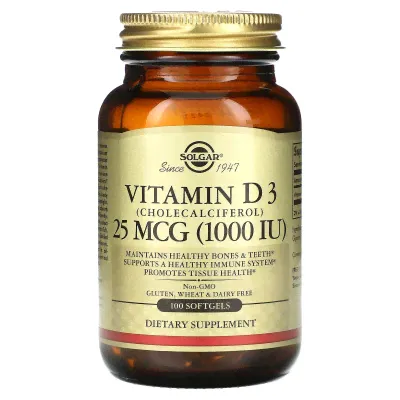 Витамин Д3 Solgar Vitamin D3, 1000 IU, 100 мягких гелевых капсул-0