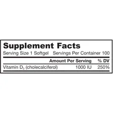 Jarrow Formulas Vitamin D3 Cholecalciferol 1000 IU 100 Softgels