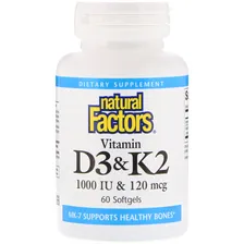 Natural Factors Vitamin D3 & K2 (Витамины D3 и K2) 60 капсул
